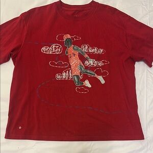 Red Graphic Jordan Brand T-Shirt with Basketball Design